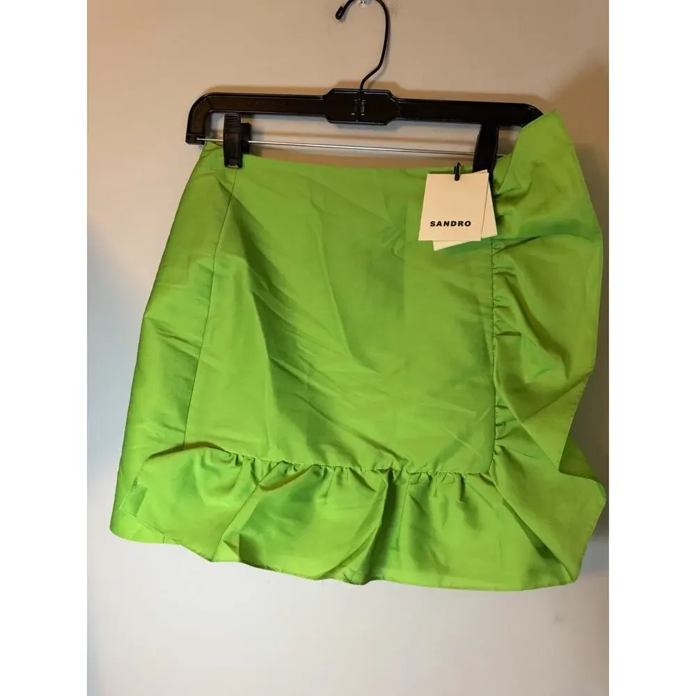 Sandro Womens Mini Skirt Ruffle Ruffles Green FR 34/ US 2 XS SFPJU00781 NWT $245